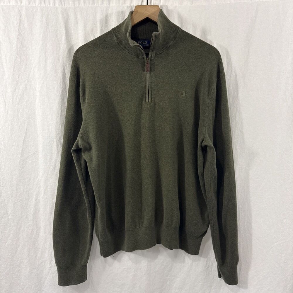 Polo Ralph Lauren 1/4 Zip Green Pullover Mens Sz XL Pima Cotton Preppy Old Money - Picture 1 of 13